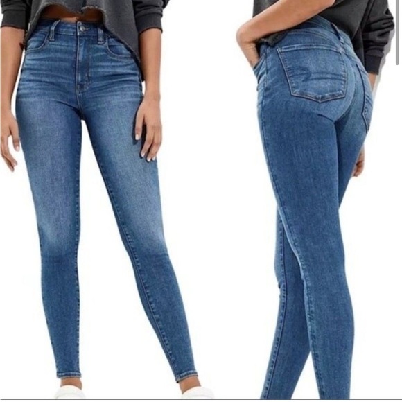 American eagle otfitters super stretch medium wash whiskered skinny jeans 4 Long - Picture 2 of 11